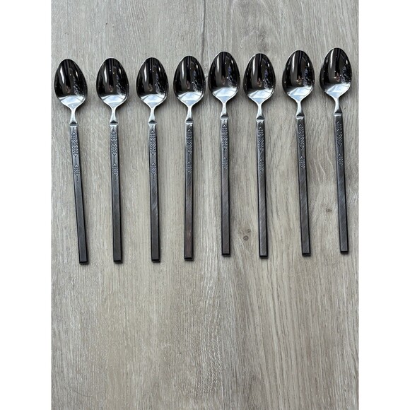Vintage Salem Stainless Scrolls Iced Tea Spoons 7.5" Set of 8 Japan MCM Rare - Picture 12 of 14